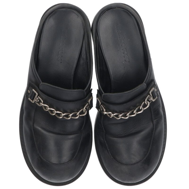 MARTIN ROSE Chain Leather Mule Sandals Black Size 7.5