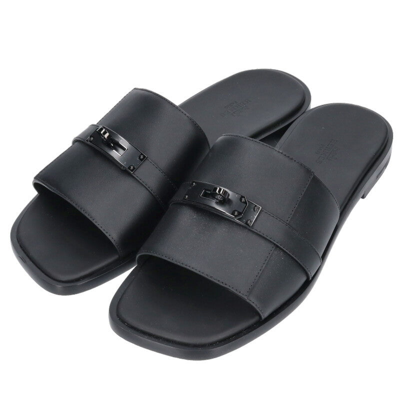 HERMES Gabriel Kelly Buckle Leather Sandals Black Size 8