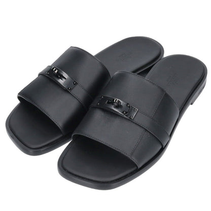 HERMES Gabriel Kelly Buckle Leather Sandals Black Size 8
