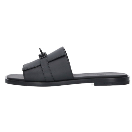 HERMES Gabriel Kelly Buckle Leather Sandals Black Size 8