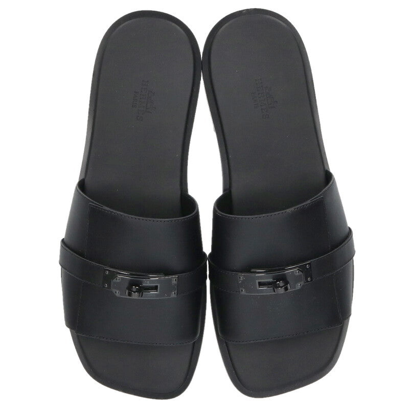 HERMES Gabriel Kelly Buckle Leather Sandals Black Size 8