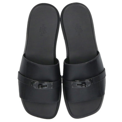 HERMES Gabriel Kelly Buckle Leather Sandals Black Size 8