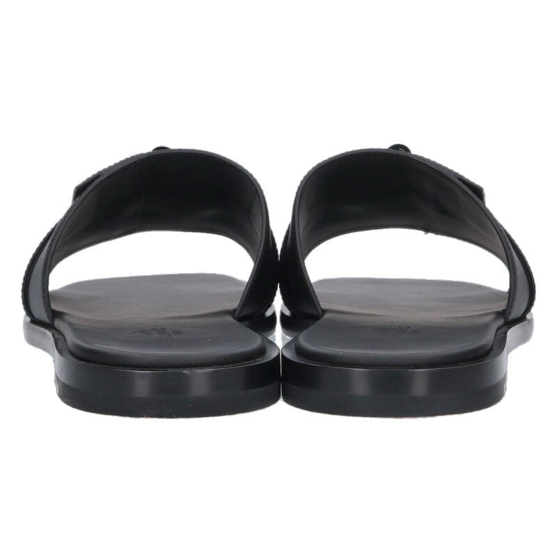 HERMES Gabriel Kelly Buckle Leather Sandals Black Size 8