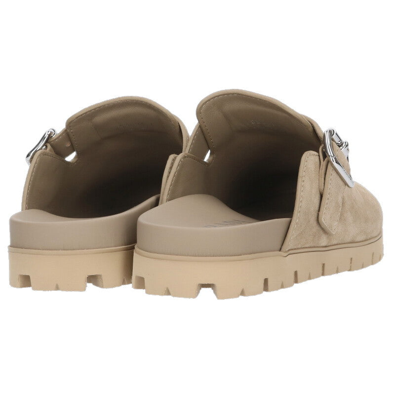 PRADA 26SS Triangle Suede Mule Sandals Beige Size 6