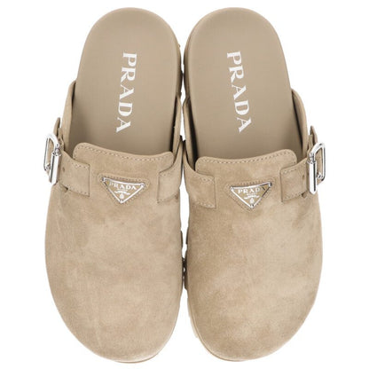 PRADA 26SS Triangle Suede Mule Sandals Beige Size 6