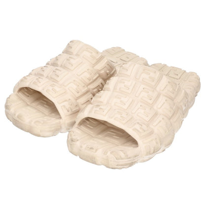 FENDI All-Over Logo Print Rubber Sandals Beige Size 7