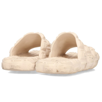FENDI All-Over Logo Print Rubber Sandals Beige Size 7