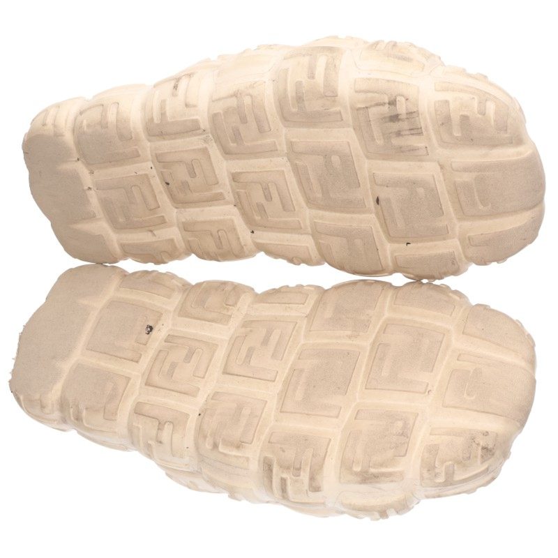 FENDI All-Over Logo Print Rubber Sandals Beige Size 7