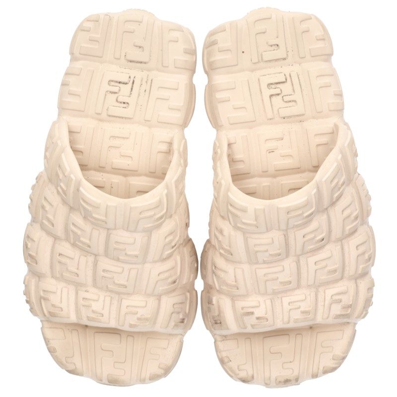 FENDI All-Over Logo Print Rubber Sandals Beige Size 7