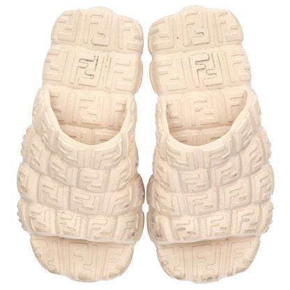 FENDI All-Over Logo Print Rubber Sandals Beige Size 7