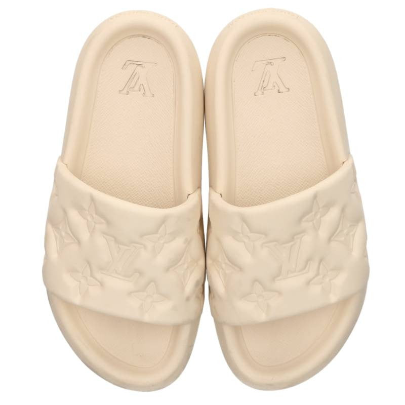 LOUISVUITTON Waterfront Embossed Monogram Slides Sandals Size 6