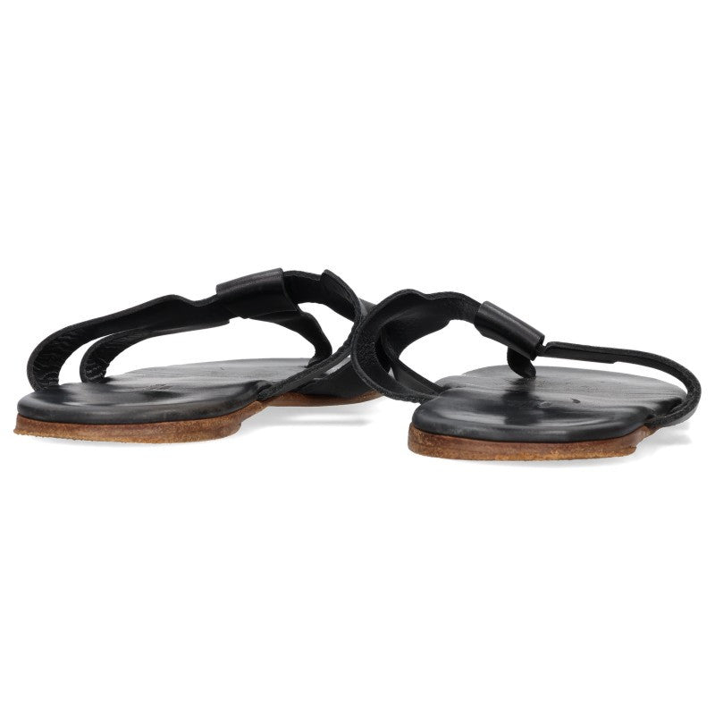 HERMES H Strap Leather Flat Sandals Black Size 42.5