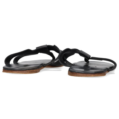 HERMES H Strap Leather Flat Sandals Black Size 42.5