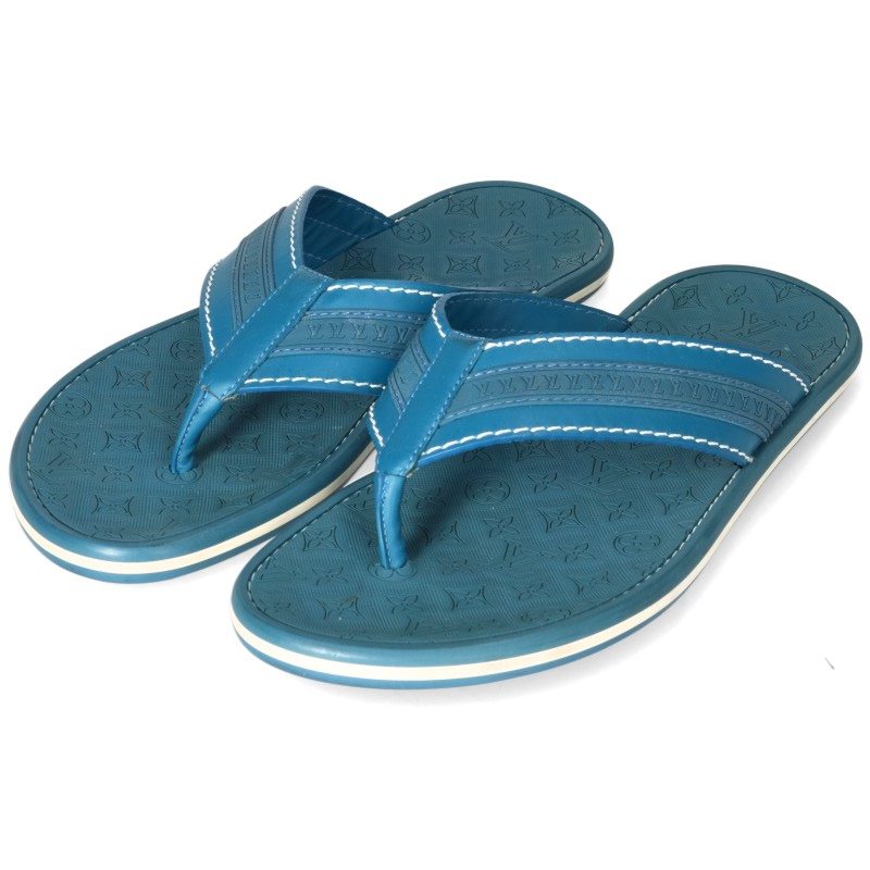LOUISVUITTON Monogram Leather Beach Sandals Blue Size 6
