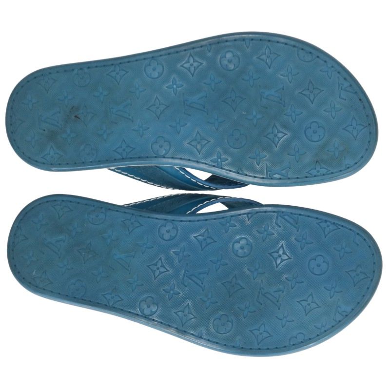 LOUISVUITTON Monogram Leather Beach Sandals Blue Size 6