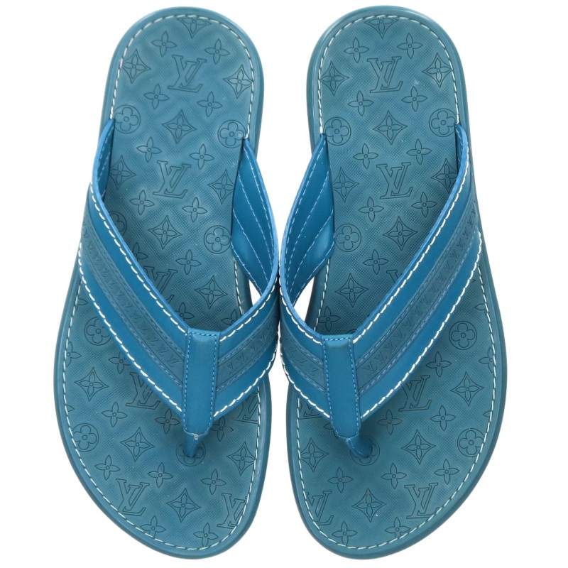 LOUISVUITTON Monogram Leather Beach Sandals Blue Size 6