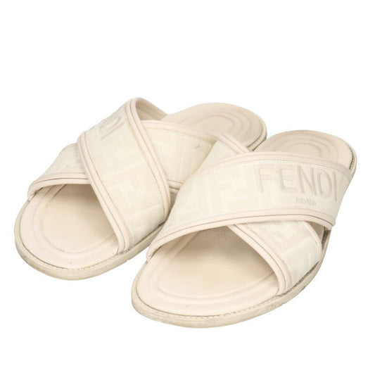 FENDI Logo Slides White Sandals Size 8