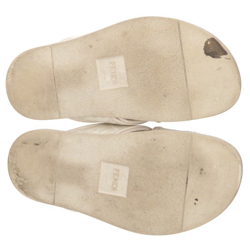 FENDI Logo Slides White Sandals Size 8