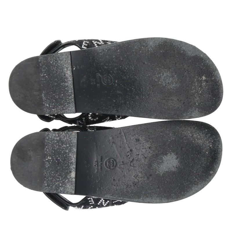 CHANEL Rhinestone Coco Mark Velcro Sandals Black Size 41C