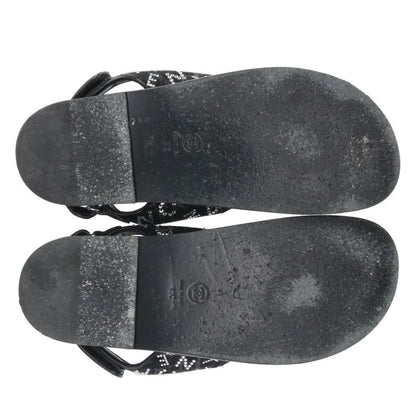CHANEL Rhinestone Coco Mark Velcro Sandals Black Size 41C