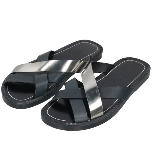 JIMMYCHOO Black Silver Cross-Strap Flat Sandal Size EU 42
