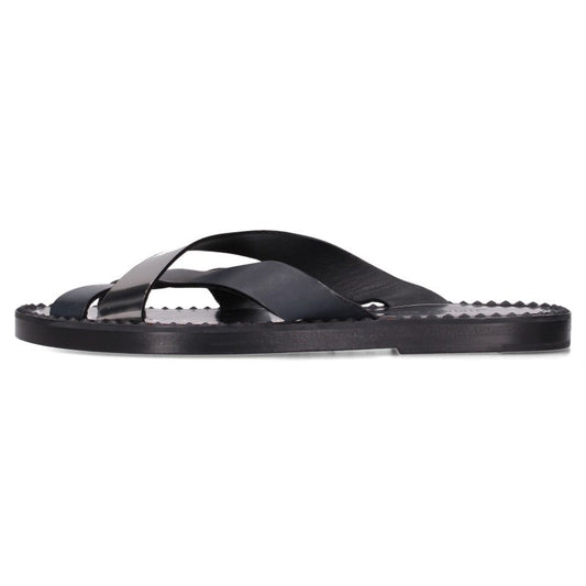 JIMMYCHOO Black Silver Cross-Strap Flat Sandal Size EU 42