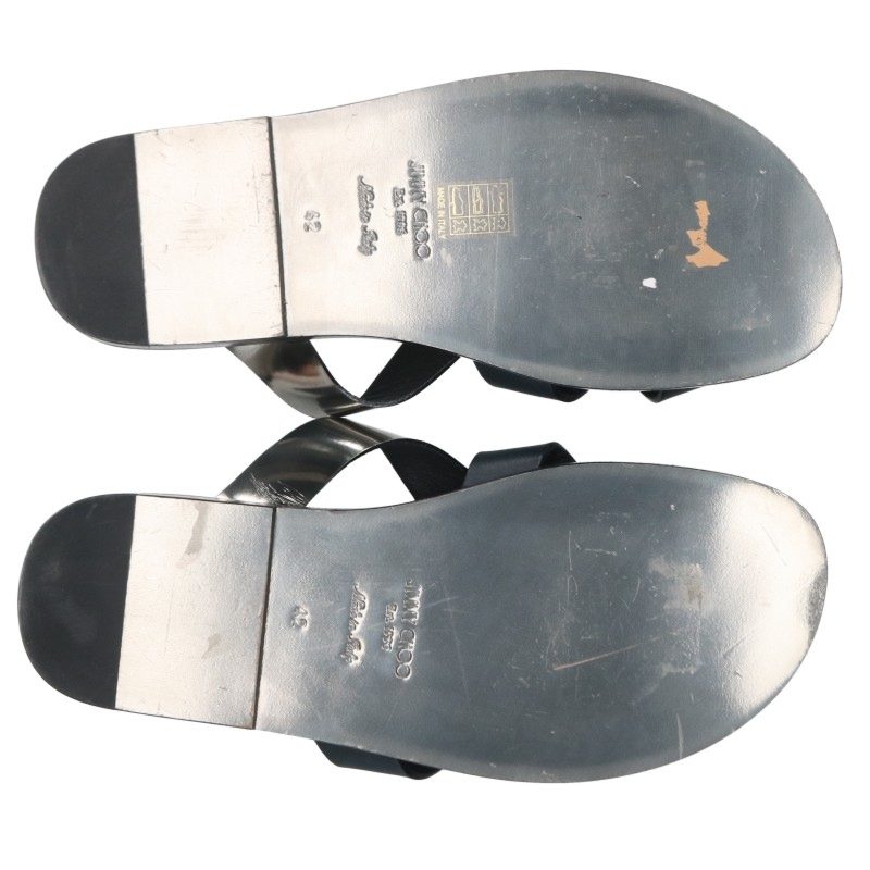 JIMMYCHOO Black Silver Cross-Strap Flat Sandal Size EU 42