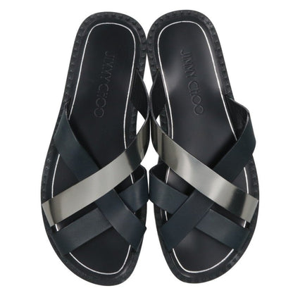 JIMMYCHOO Black Silver Cross-Strap Flat Sandal Size EU 42