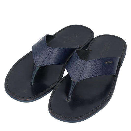 PRADA Side Logo Leather Sandals Navy Size 7.5