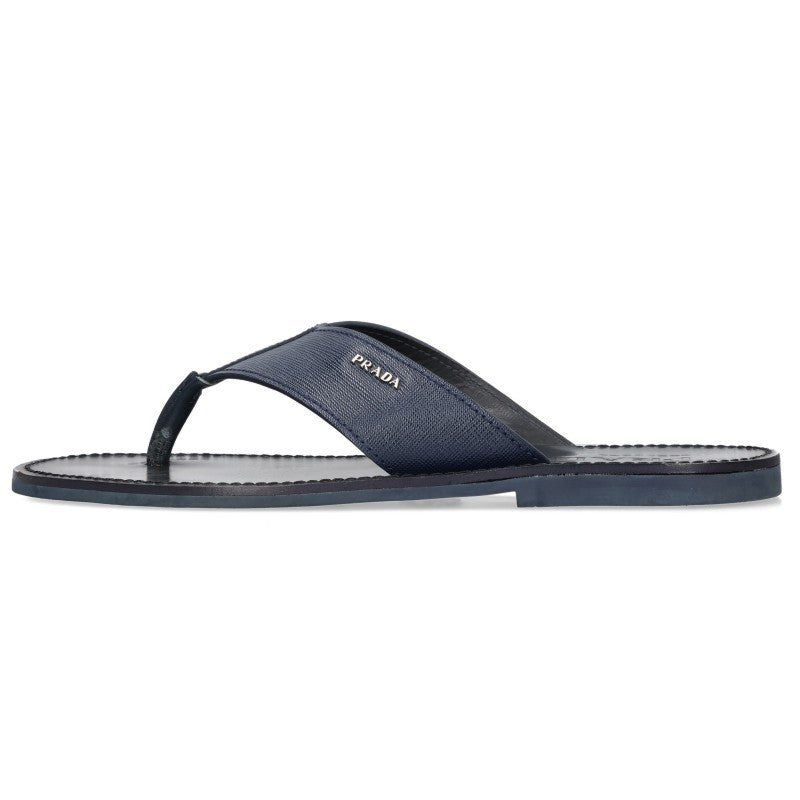 PRADA Side Logo Leather Sandals Navy Size 7.5