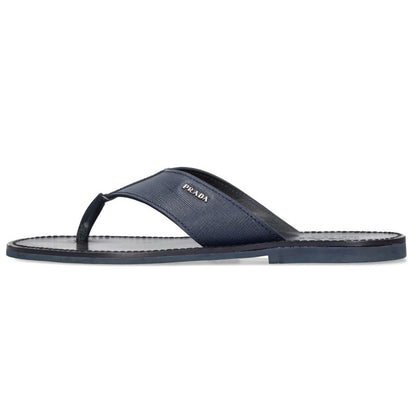 PRADA Side Logo Leather Sandals Navy Size 7.5