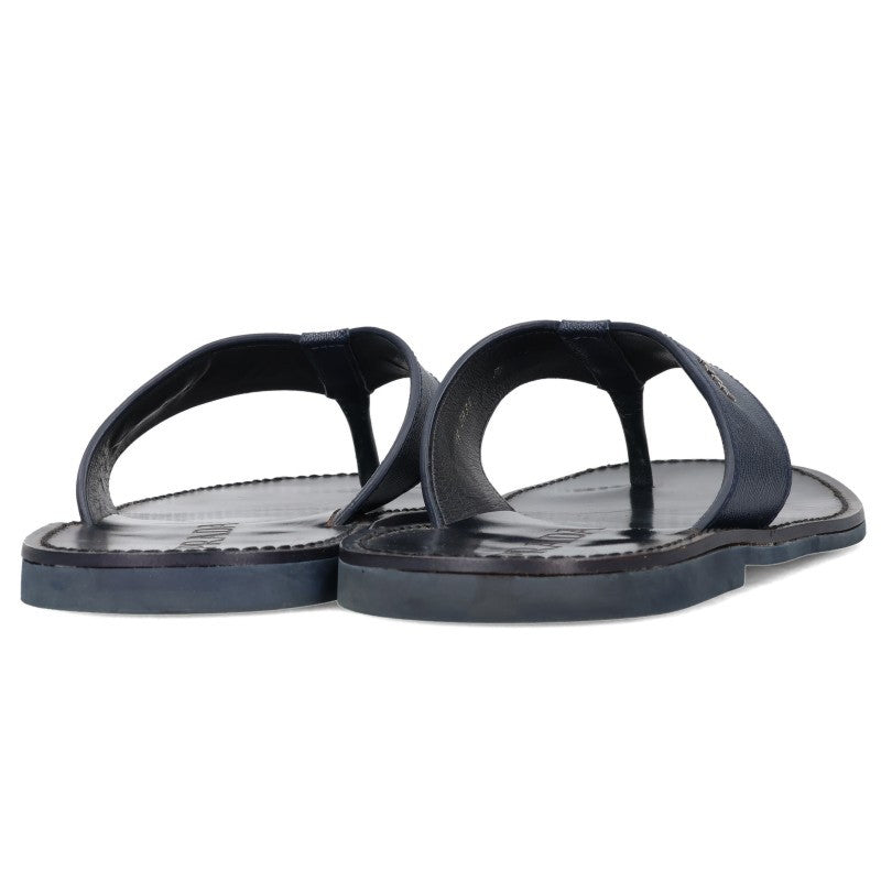 PRADA Side Logo Leather Sandals Navy Size 7.5