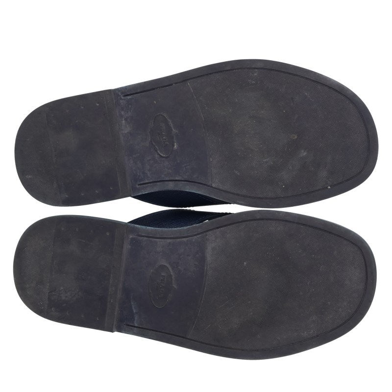 PRADA Side Logo Leather Sandals Navy Size 7.5