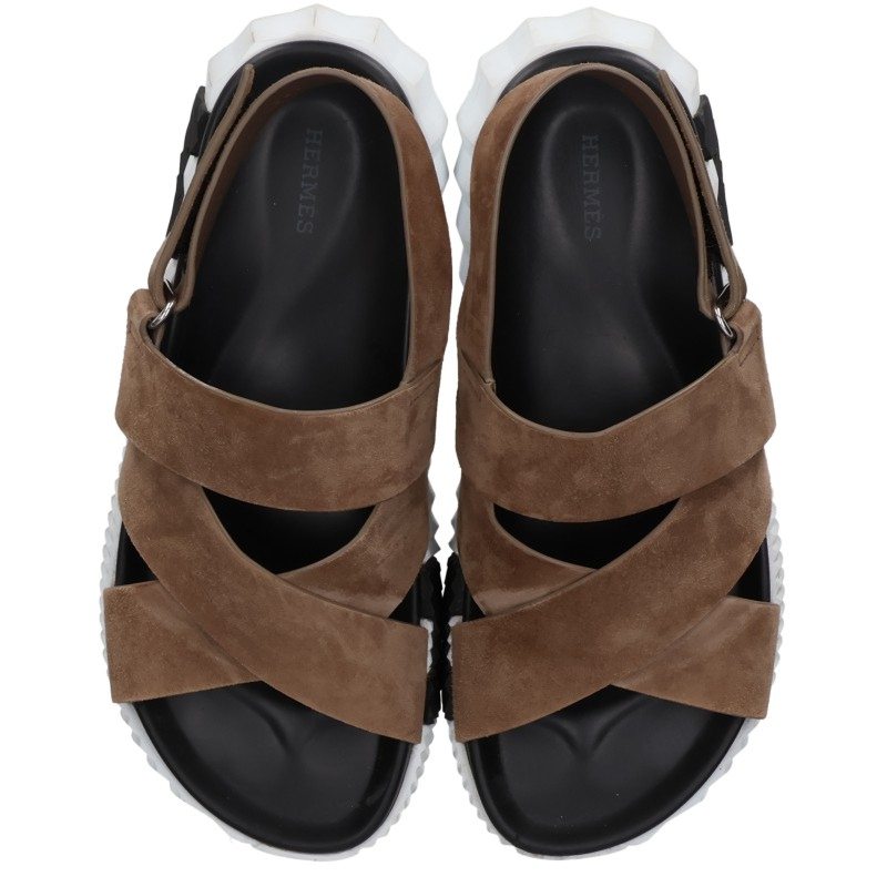 HERMES Electric Black White Brown Sandals Size EU 41