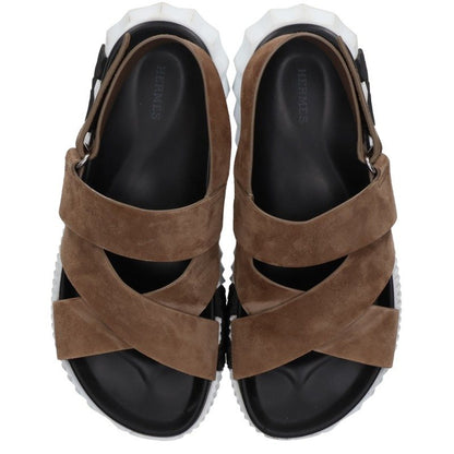 HERMES Electric Black White Brown Sandals Size EU 41