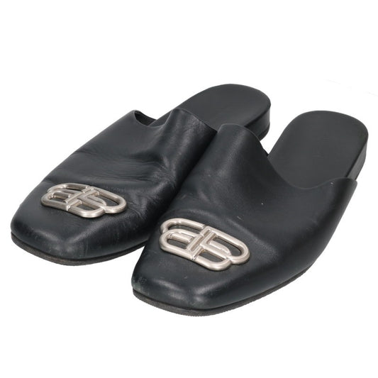 BALENCIAGA Square Toe BB Logo Sandals Black Size EU 42
