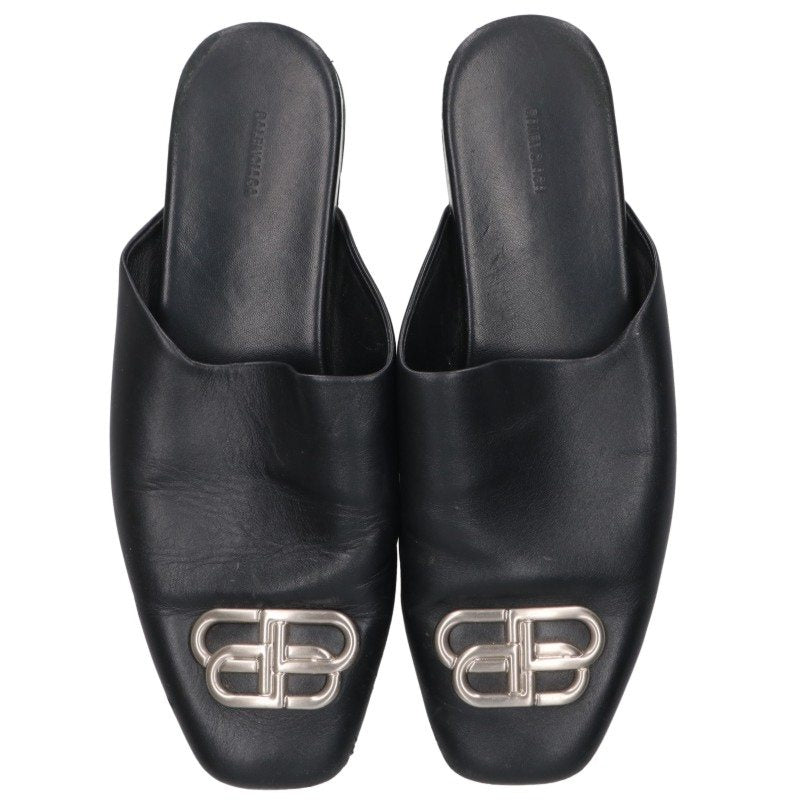 BALENCIAGA Square Toe BB Logo Sandals Black Size EU 42