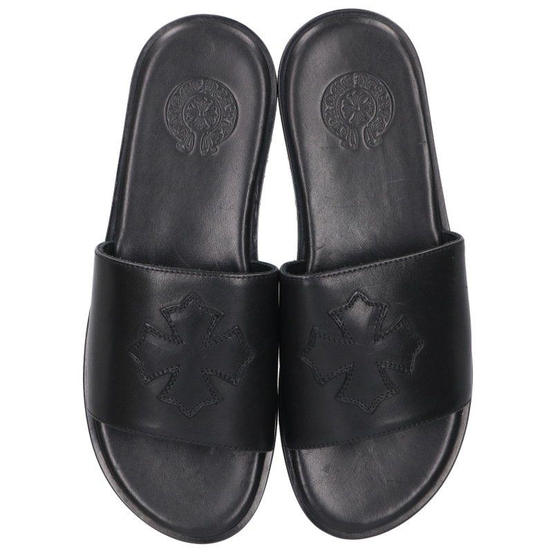 Chrome Hearts CH Plus Patch Leather Sandals Black Size EU 43