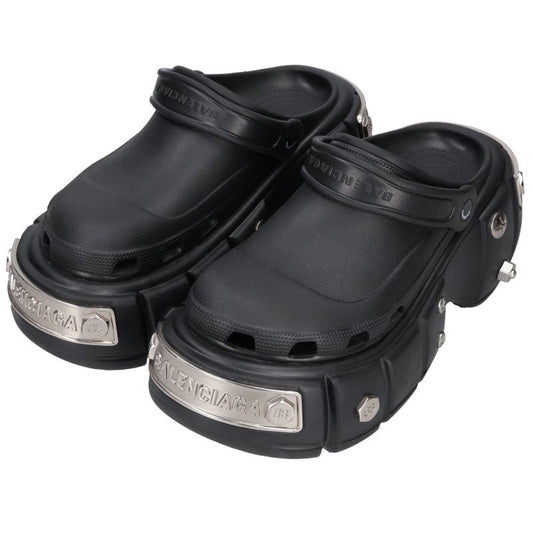 BALENCIAGA Hardcrocs Sandals Black/Silver Size EU 44