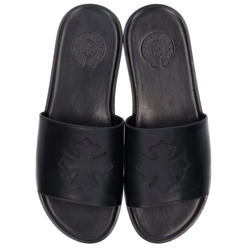 Chrome Hearts CH SLIDE LEATHER CH Sandals Black Size EU 43