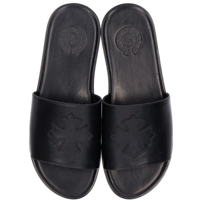 Chrome Hearts CH SLIDE LEATHER CH Sandals Black Size EU 43