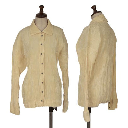 ISSEY MIYAKE Poly Pile Pleated Button-Up Shirt Cream Size M