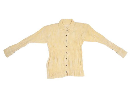 ISSEY MIYAKE Poly Pile Pleated Button-Up Shirt Cream Size M