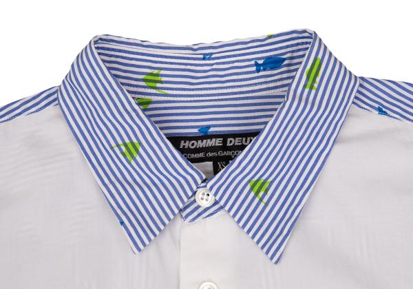 COMME des GARCONS HOMME DEUX Fish Shirt White/Blue Size XS