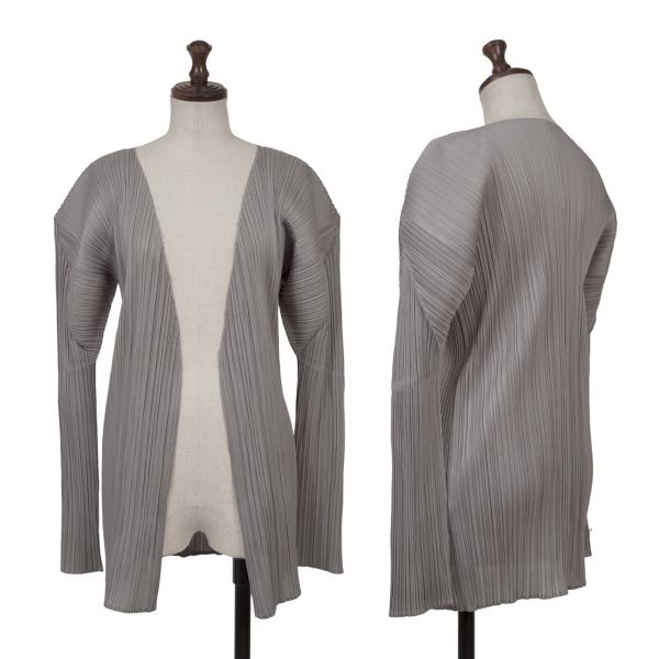 PLEATS PLEASE Pleated Buttonless Cardigan Gray Size 3