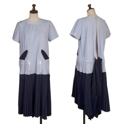 sacai Pleated Panel Stripe Shirt Dress Blue Multi Size 1