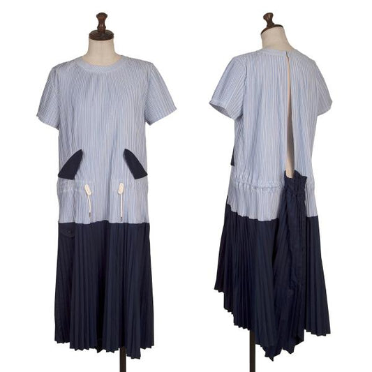 sacai Pleated Panel Stripe Shirt Dress Blue Multi Size 1