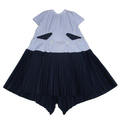 sacai Pleated Panel Stripe Shirt Dress Blue Multi Size 1