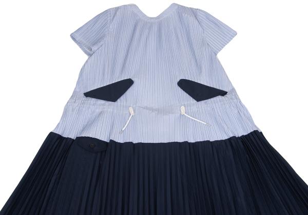 sacai Pleated Panel Stripe Shirt Dress Blue Multi Size 1