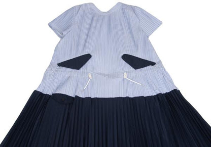 sacai Pleated Panel Stripe Shirt Dress Blue Multi Size 1